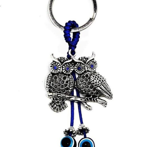Stainless Steel Keychain Evil Eye Owls Keychain Turkish Eye Keyring Small Gifts - Picture 6 of 6